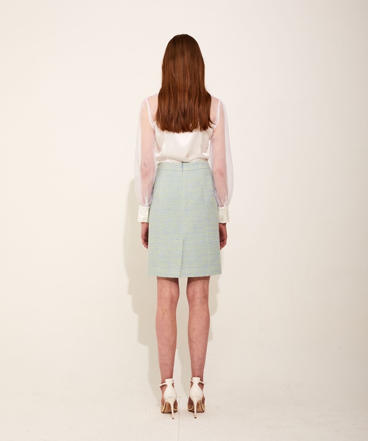 채뉴욕(CHAENEWYORK) Heart Tweed H-line midi Skirt [Green]