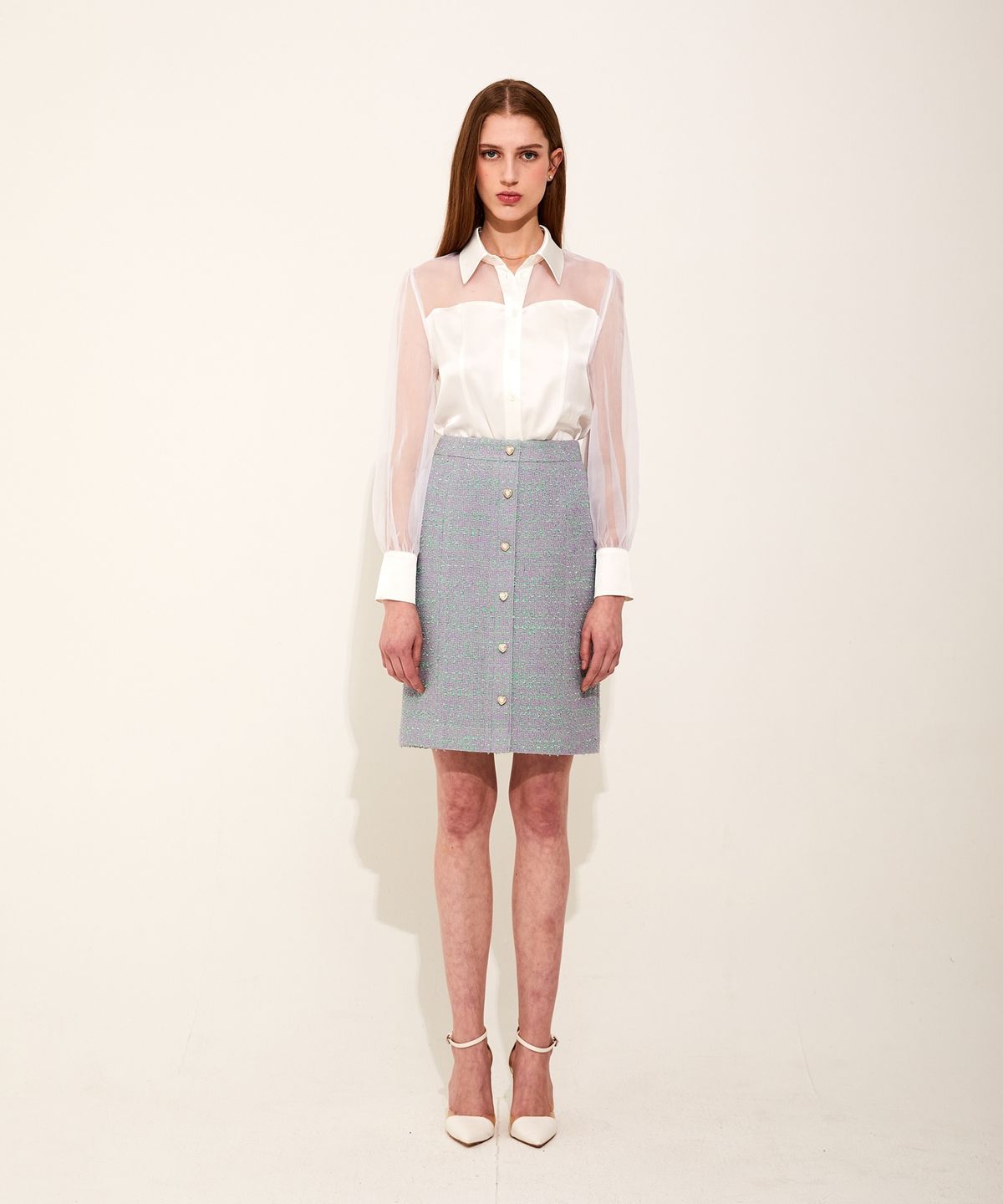 채뉴욕(CHAENEWYORK) Heart Tweed H-line midi Skirt [Purple]