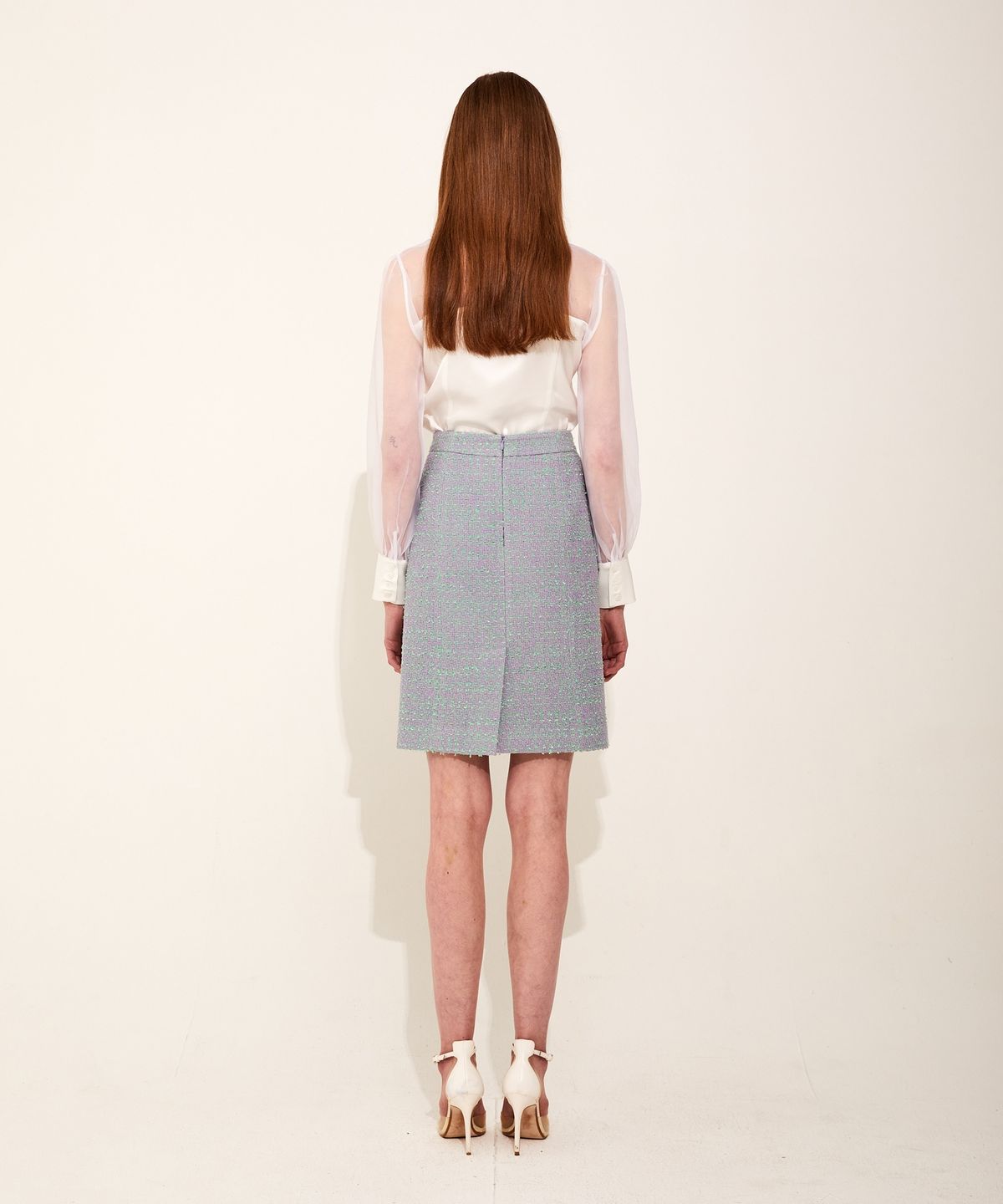 채뉴욕(CHAENEWYORK) Heart Tweed H-line midi Skirt [Purple]