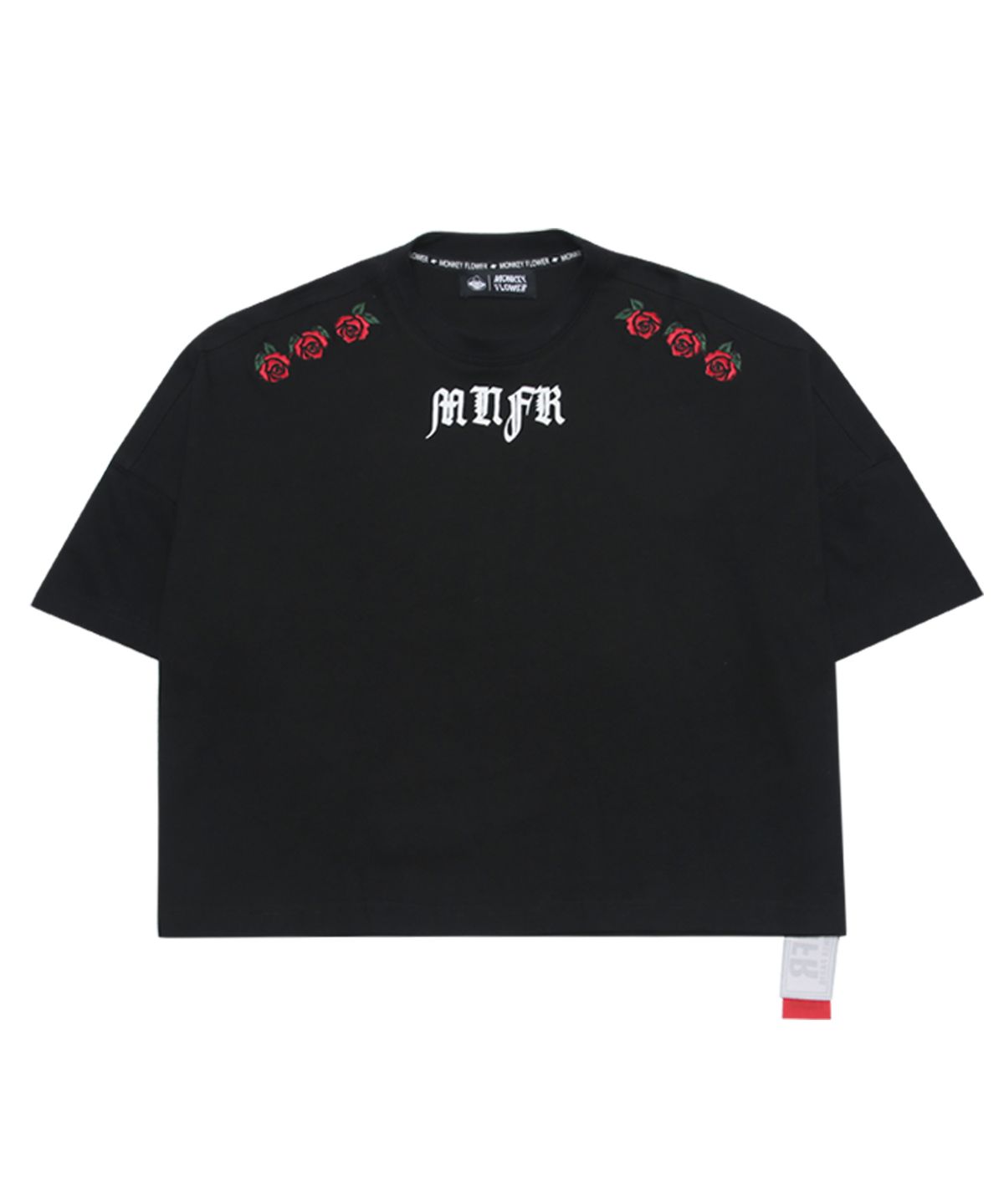 몽키플라워(Monkey Flower) 여성로즈자수 반팔티셔츠/MM8WTS12F BLACK