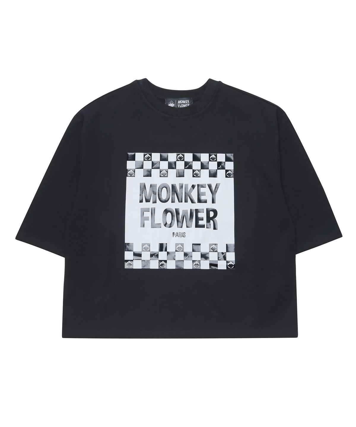 몽키플라워(Monkey Flower) 여성 에나멜 체커보드 프린트 반팔 티셔츠/MS2WTS01U BLACK