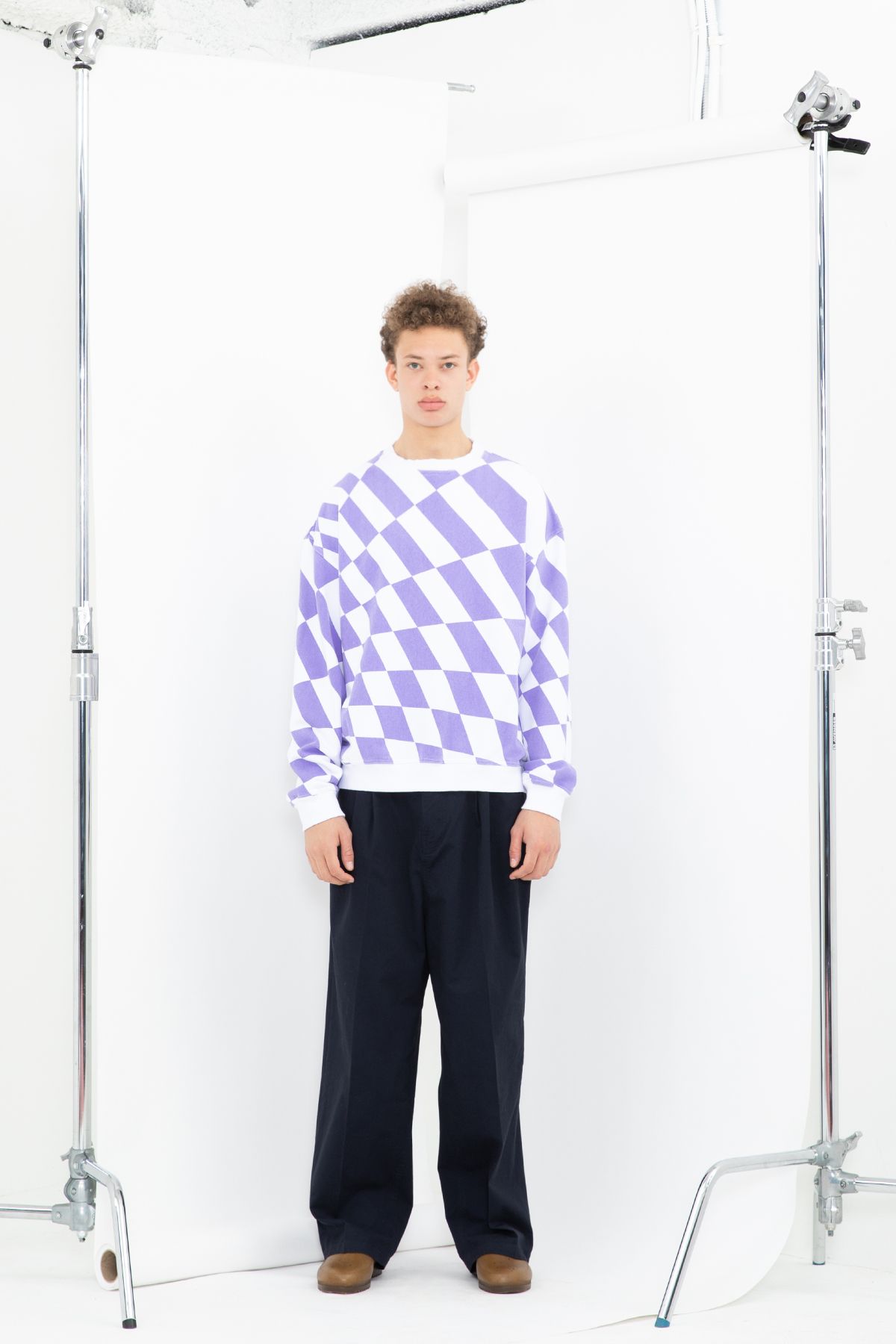벌스데이수트(BIRTHDAYSUIT) WARP CHECKER BOARD SWEAT (PURPLE)