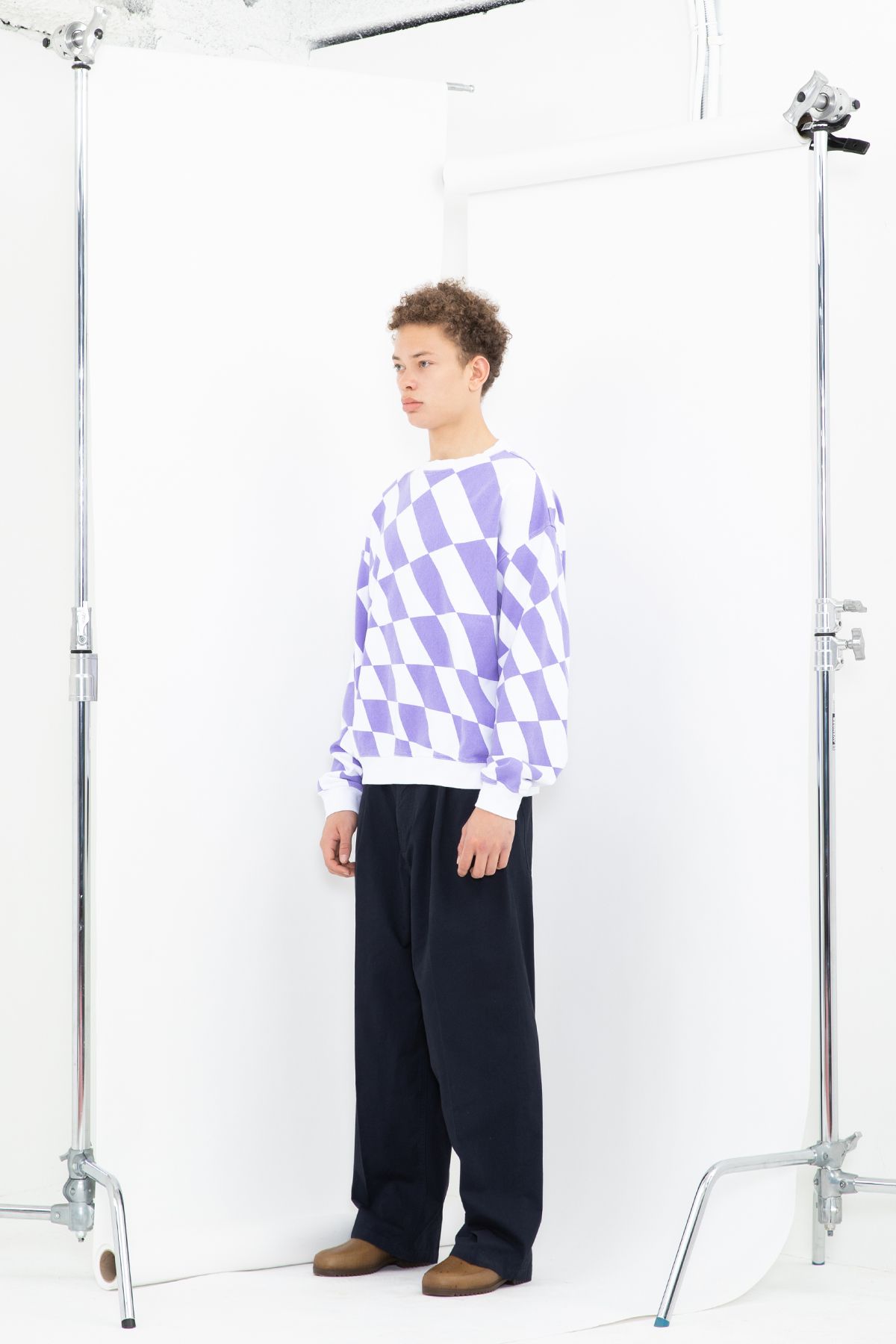 벌스데이수트(BIRTHDAYSUIT) WARP CHECKER BOARD SWEAT (PURPLE)