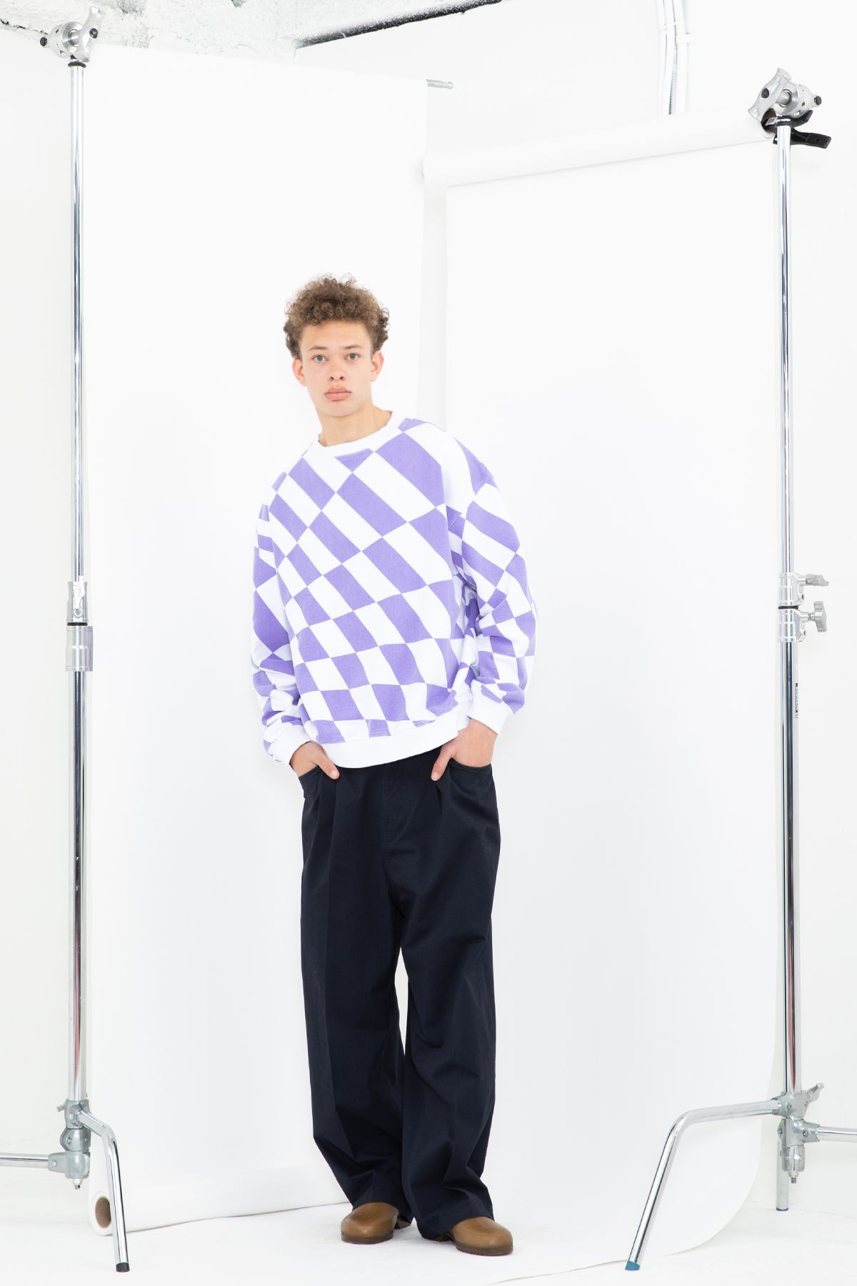 벌스데이수트(BIRTHDAYSUIT) WARP CHECKER BOARD SWEAT (PURPLE)