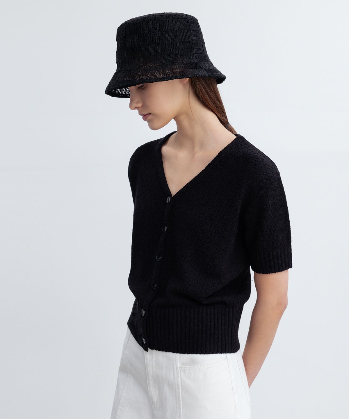 리이(RE RHEE) CHECKERED PATTERN BUCKET HAT BK