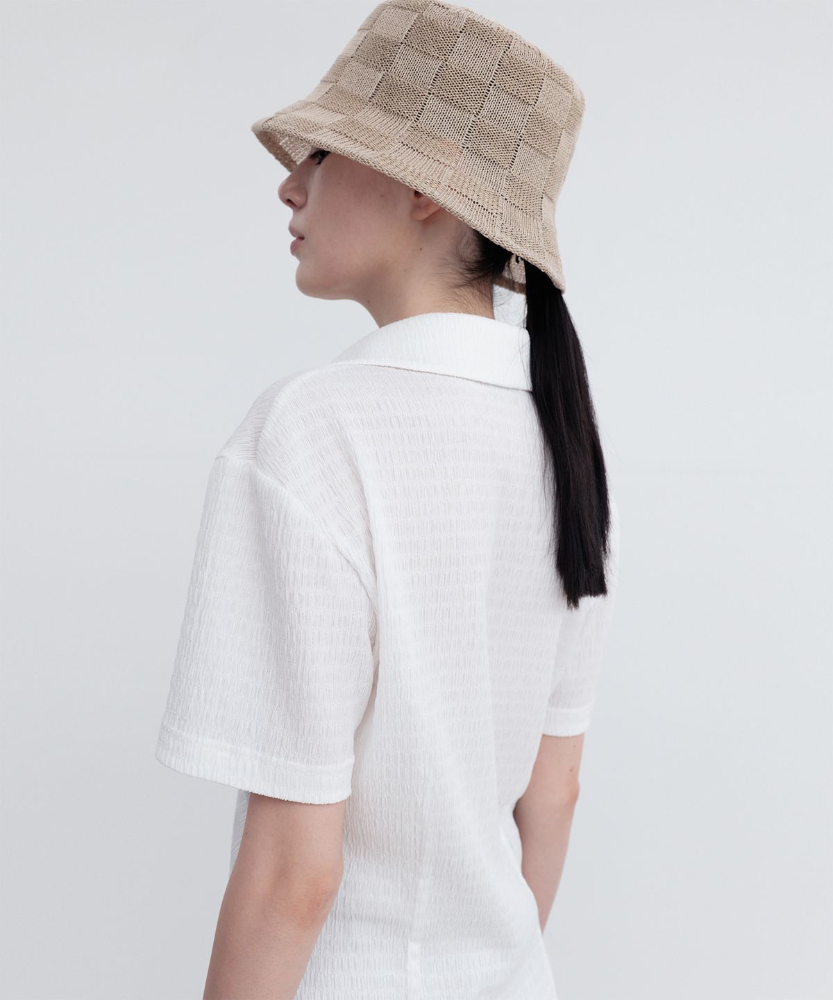 리이(RE RHEE) CHECKERED PATTERN BUCKET HAT BE