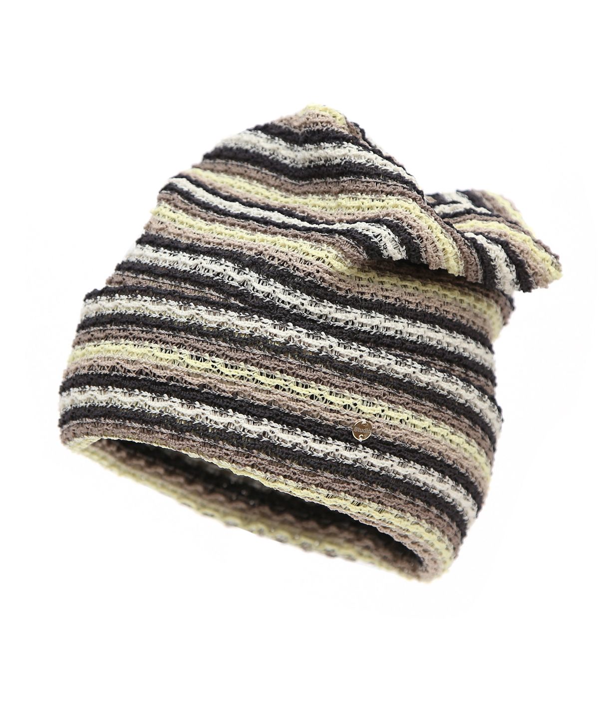 언더컨트롤 스튜디오(UNDERCONTROL STUDIO) 통기성 망사 스트라이프 패턴 여름 캐주얼 여성 롱비니 SQUARE NET BEANIE / STRIPE / LEMON BROWN