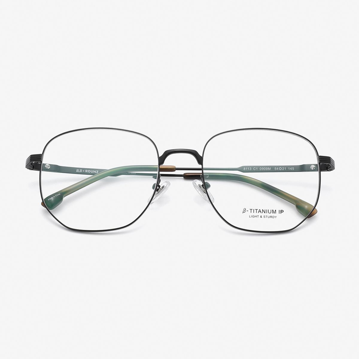 알로아이웨어(ALO EYEWEAR) [ALOXROUNZ] 오버사이즈 스퀘어 베타티타늄 안경테 ARA8113 C1 블랙