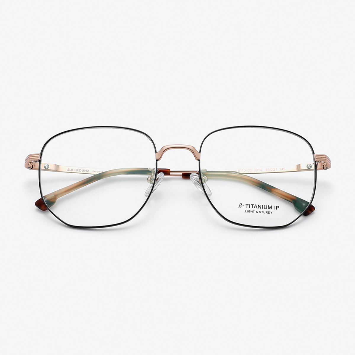 알로아이웨어(ALO EYEWEAR) [ALOXROUNZ] 오버사이즈 스퀘어 베타티타늄 안경테 ARA8113 C2 블랙/골드