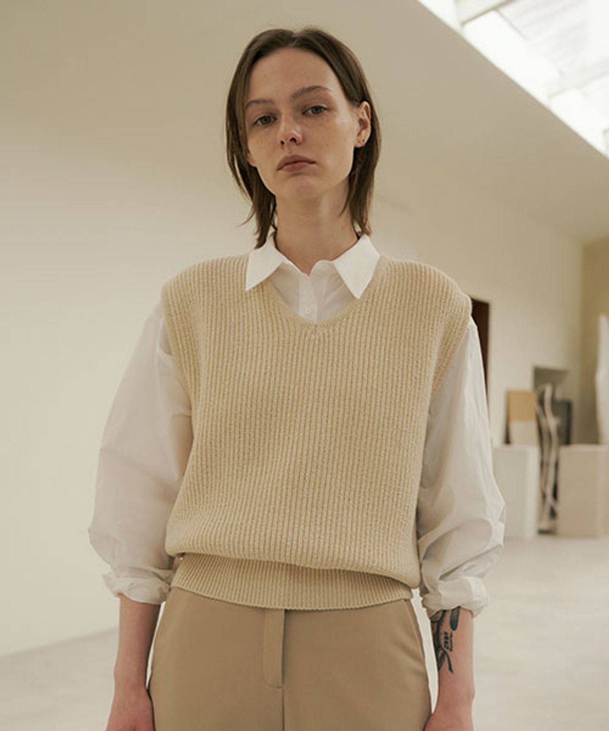 링서울(LINGSEOUL) pocket bio poplin shirt-ivory