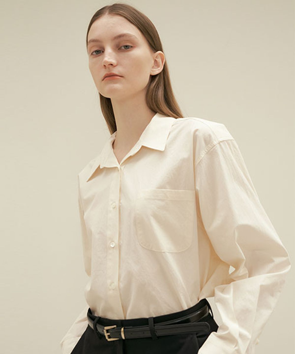 링서울(LINGSEOUL) pocket bio poplin shirt-cream