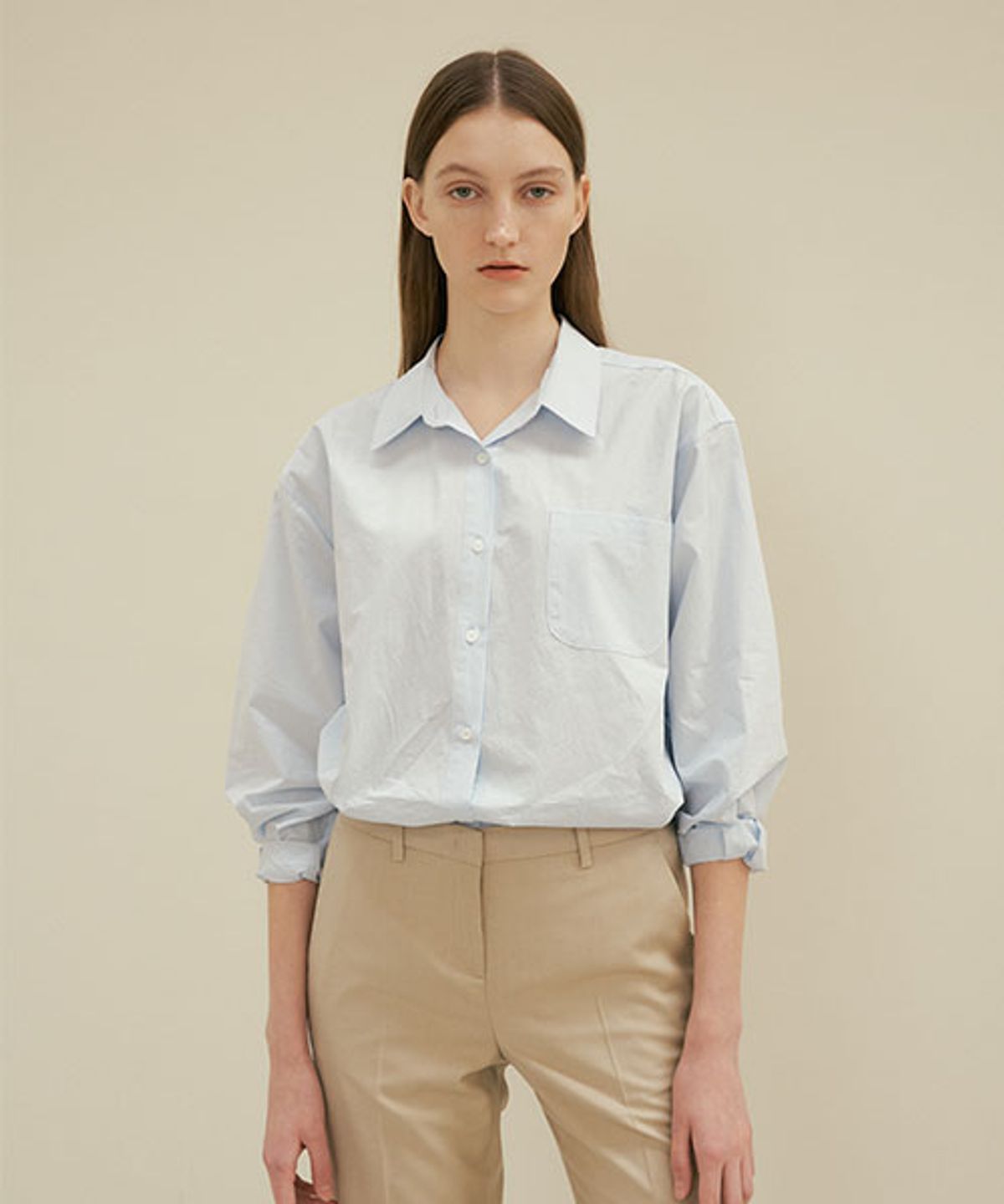 링서울(LINGSEOUL) pocket bio poplin shirt-sky blue