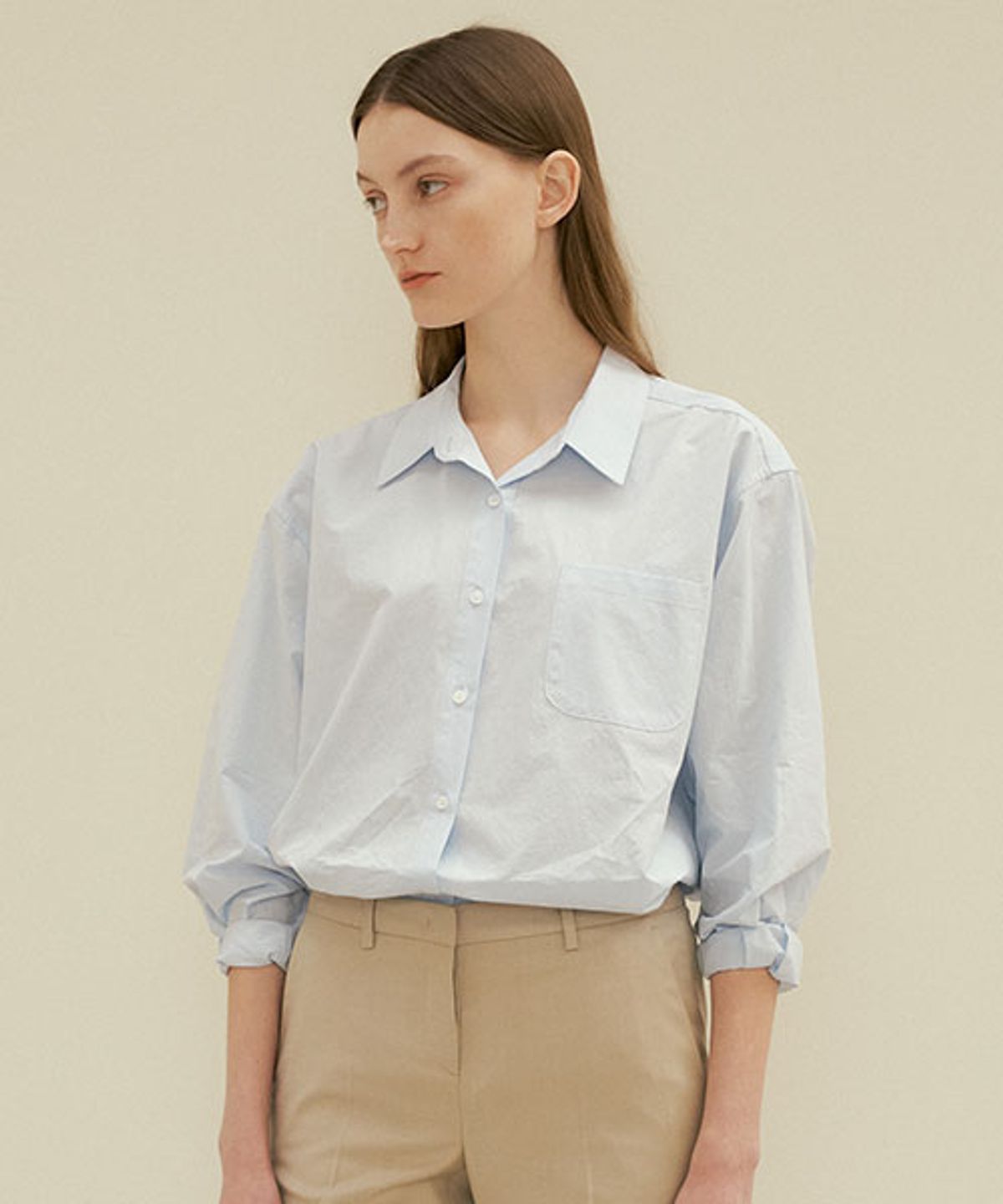 링서울(LINGSEOUL) pocket bio poplin shirt-sky blue