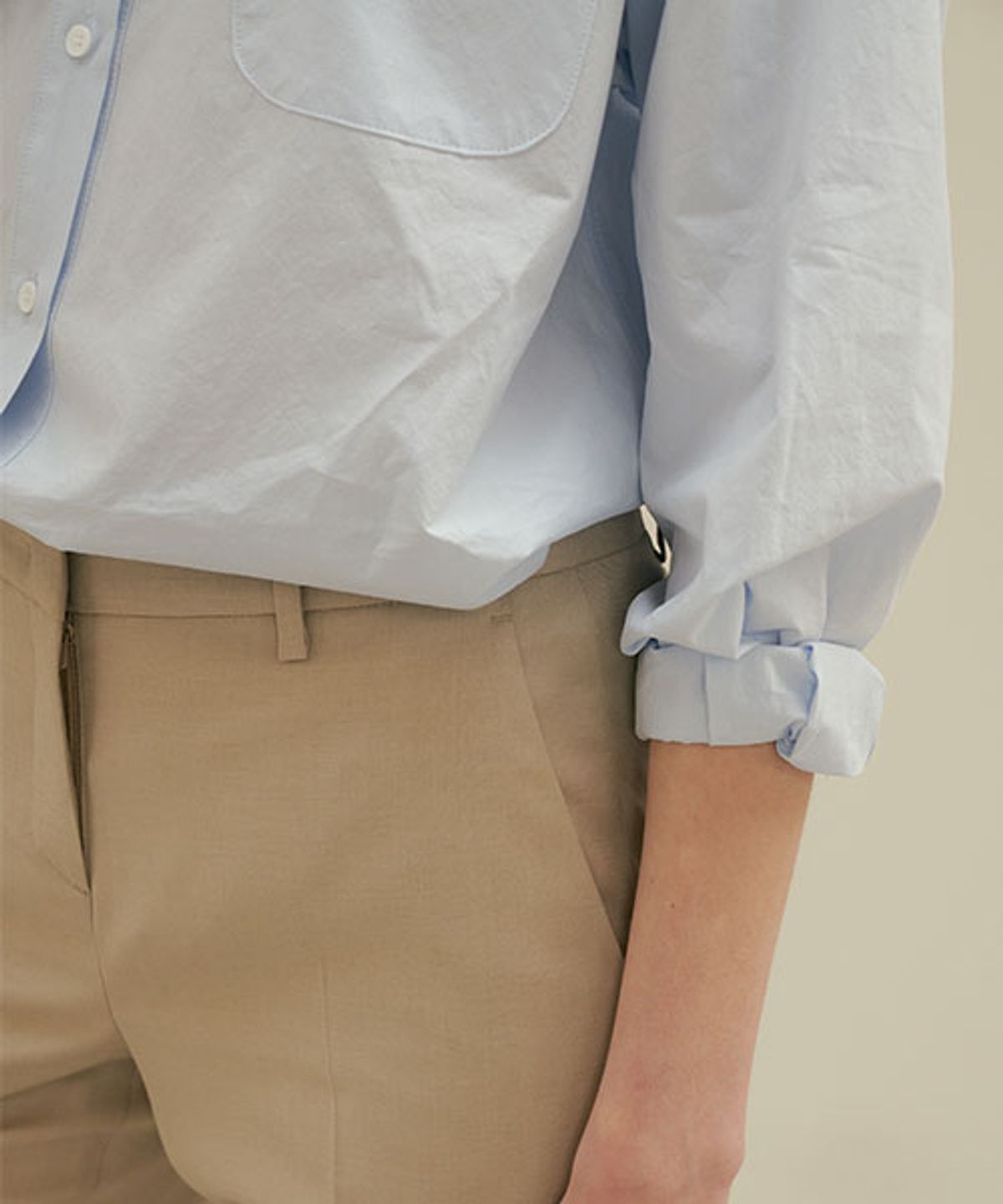 링서울(LINGSEOUL) pocket bio poplin shirt-sky blue