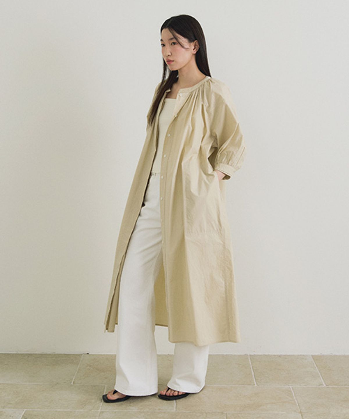 링서울(LINGSEOUL) voluminous shirring dress-cream