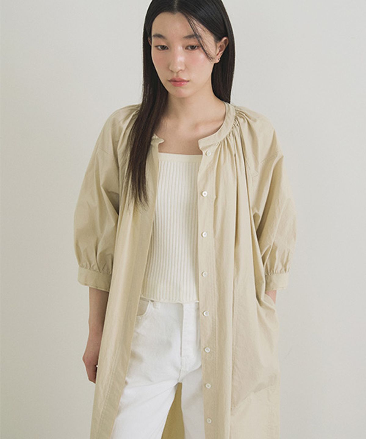 링서울(LINGSEOUL) voluminous shirring dress-cream