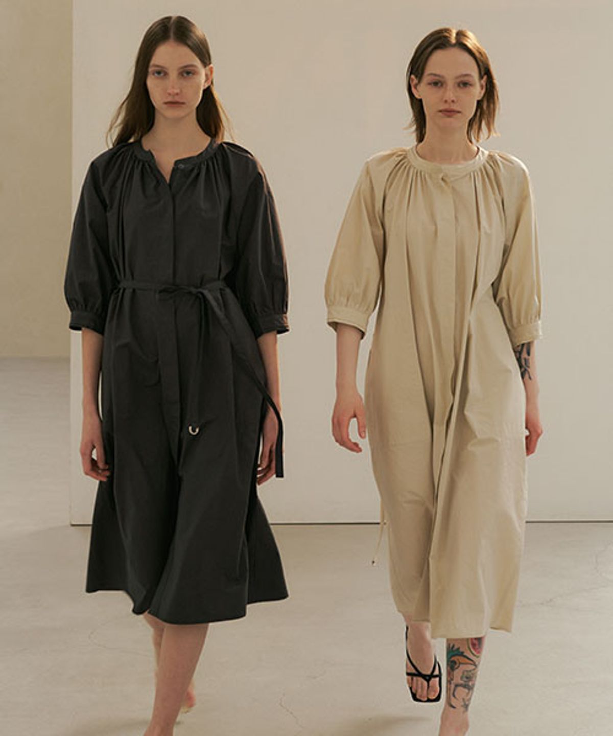 링서울(LINGSEOUL) voluminous shirring dress-charcoal