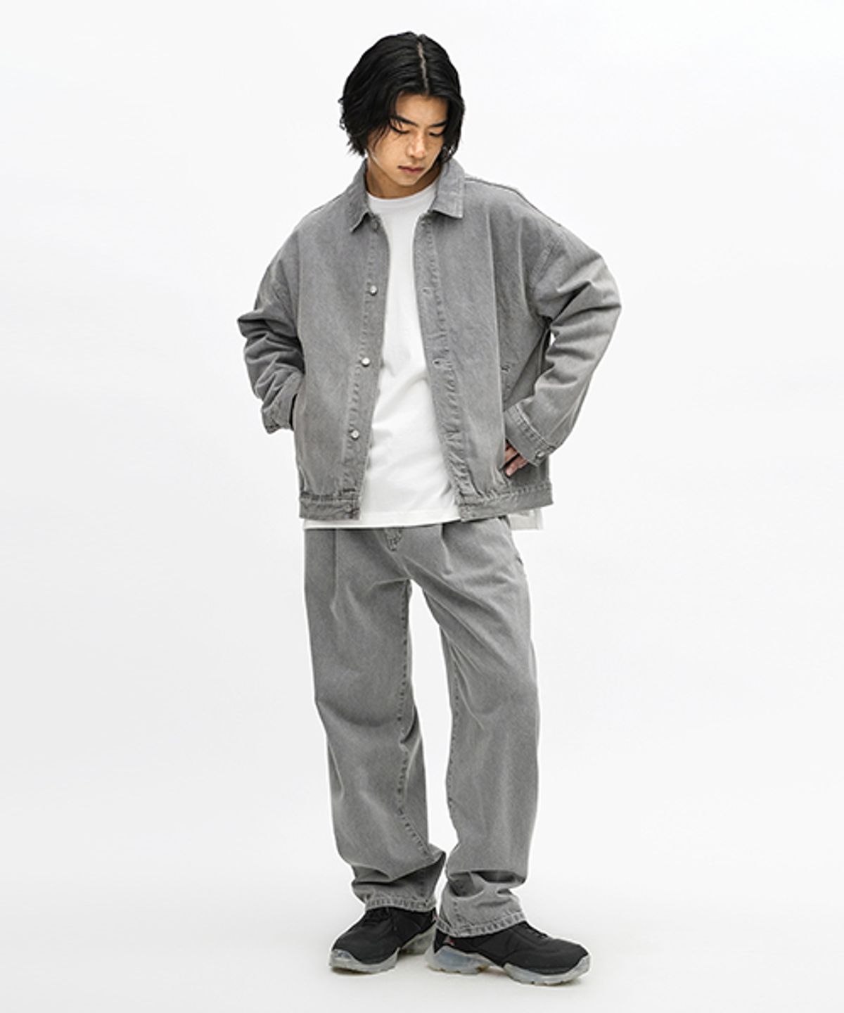 에러스익셉티드(ERRORS EXCEPTED) WT033 플리츠 테이퍼드 데님팬츠 (Gray)