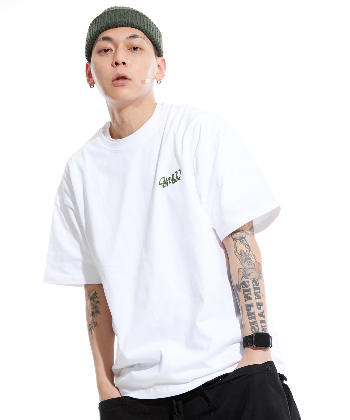 스터프(STUFF) 체스트 패스 루즈핏 헤비 반팔티 화이트