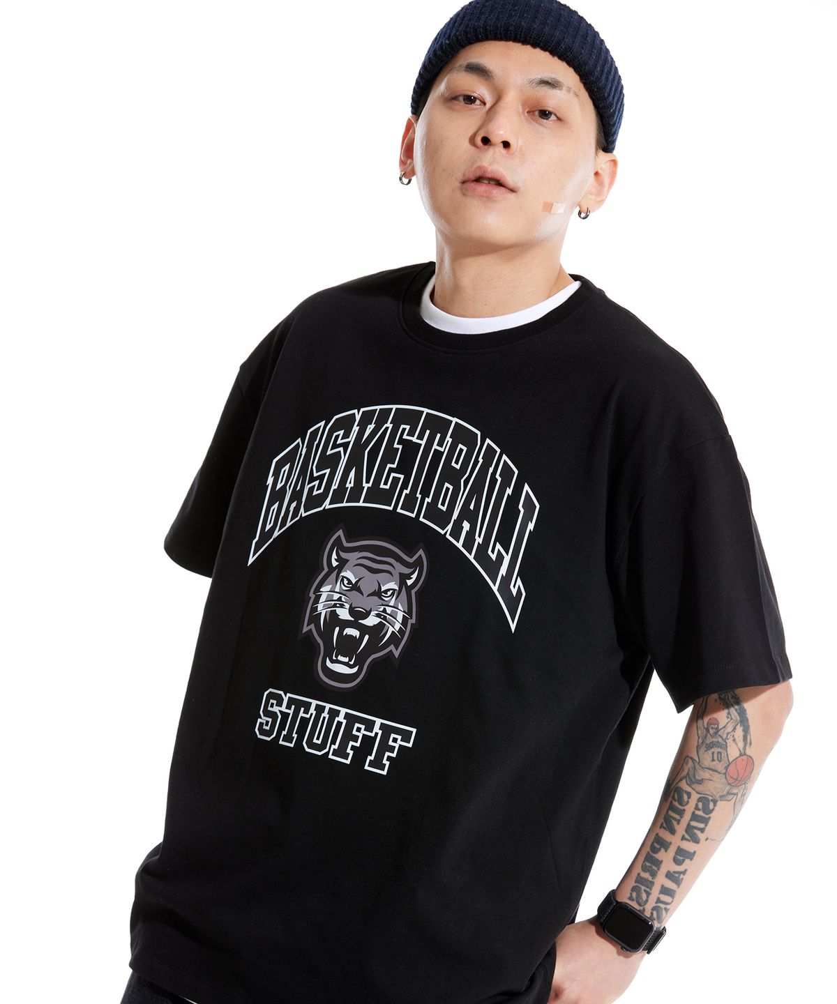 스터프(STUFF) 타이거 루즈핏 헤비 반팔티 블랙