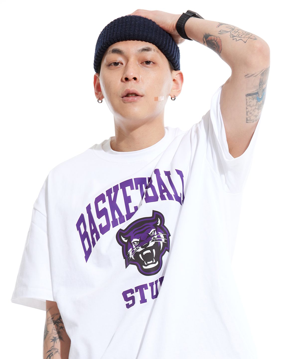 스터프(STUFF) 타이거 루즈핏 헤비 반팔티 화이트