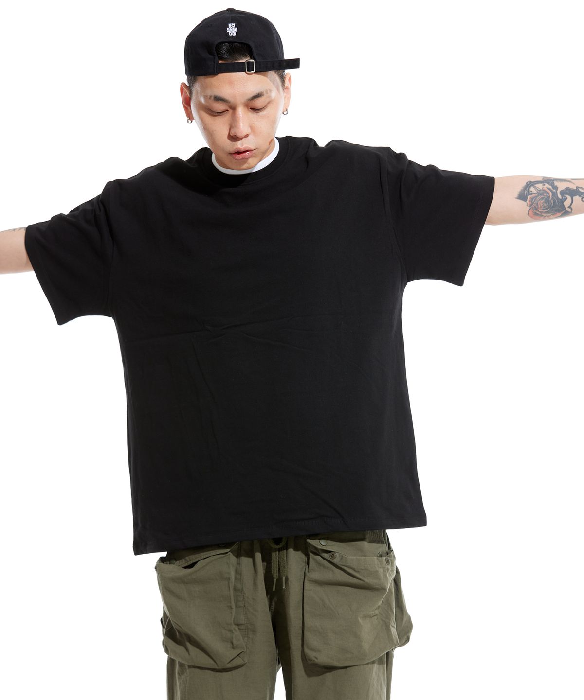 스터프(STUFF) 솔리드 루즈핏 헤비 반팔티 블랙