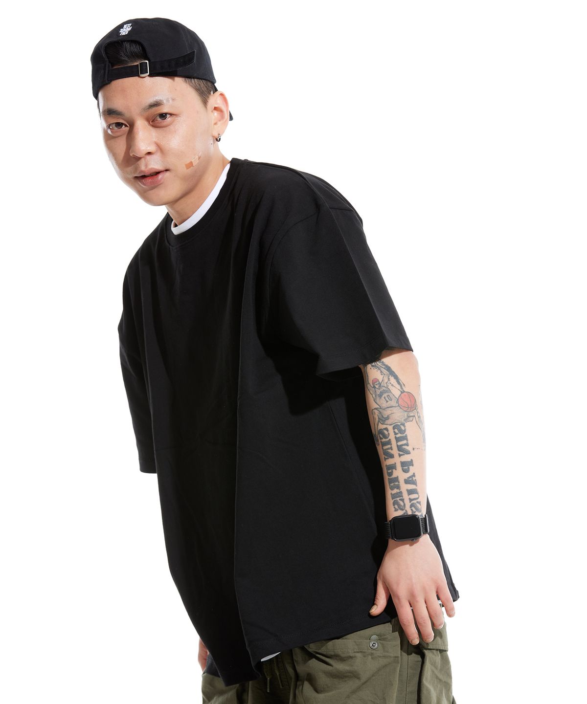 스터프(STUFF) 솔리드 루즈핏 헤비 반팔티 블랙