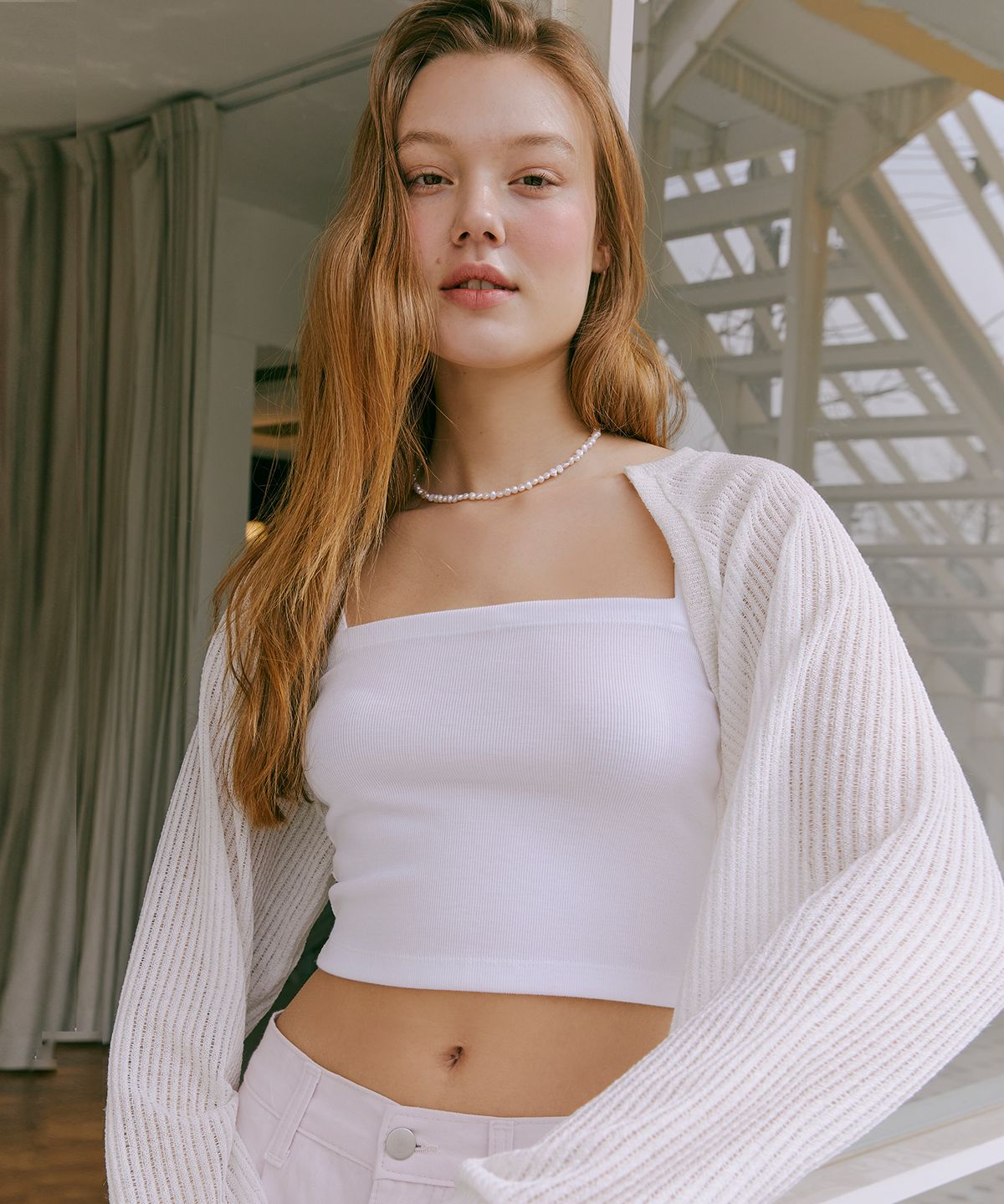 에트몽(ETMON) Strap Bolero Cardigan  Ivory