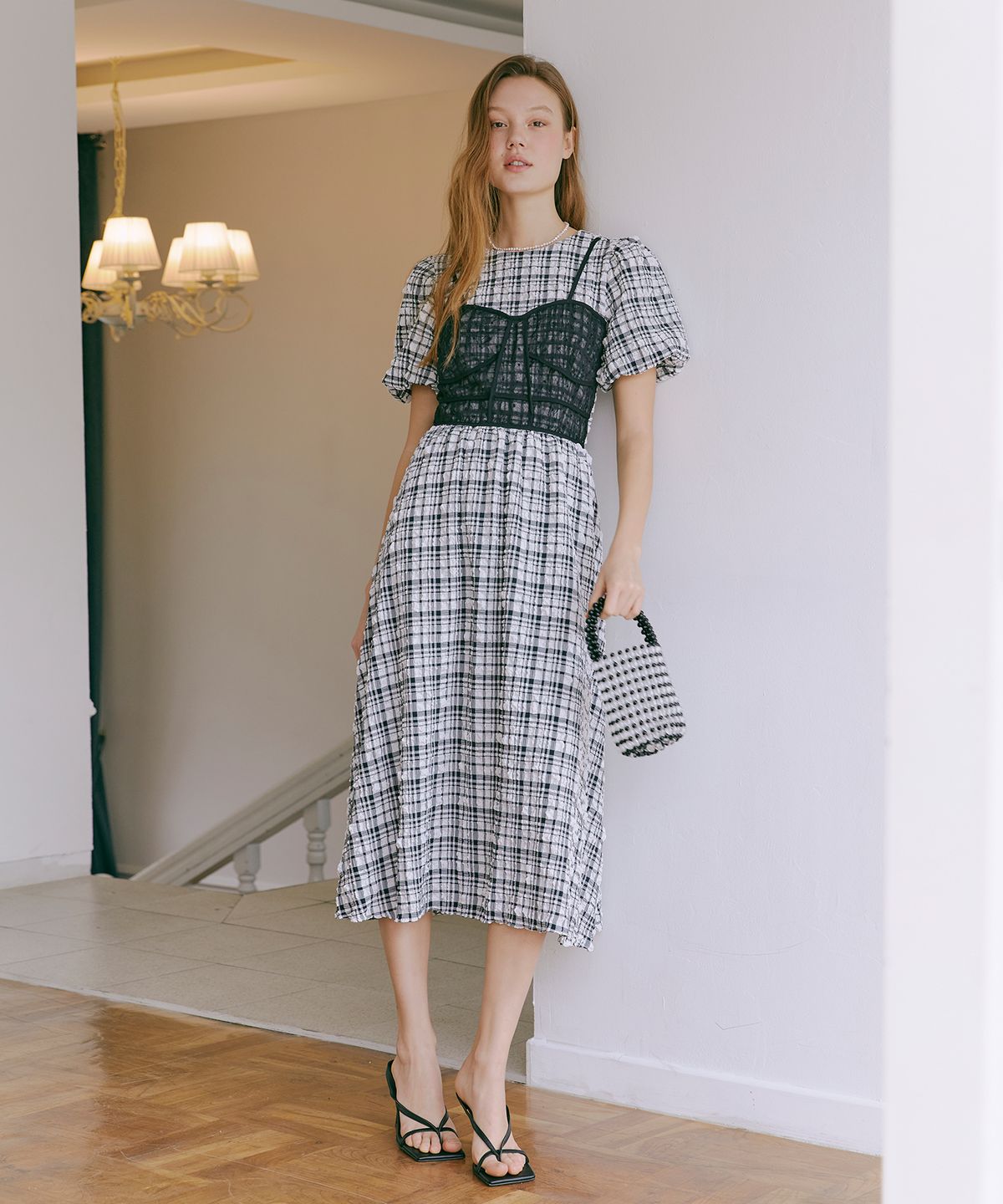 에트몽(ETMON) Check Bubble Bustier Dress  Black