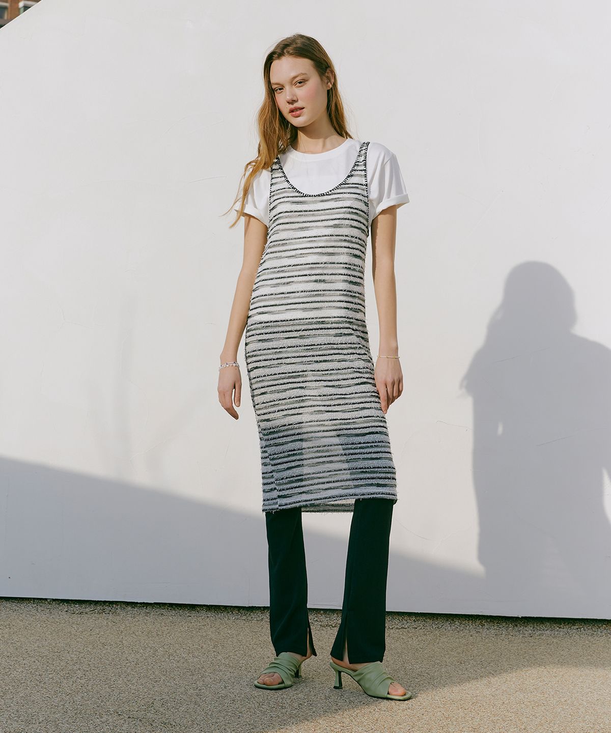 에트몽(ETMON) Multi Stripe Knitting Dress  White