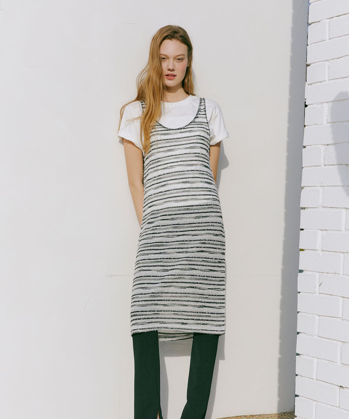 에트몽(ETMON) Multi Stripe Knitting Dress  White