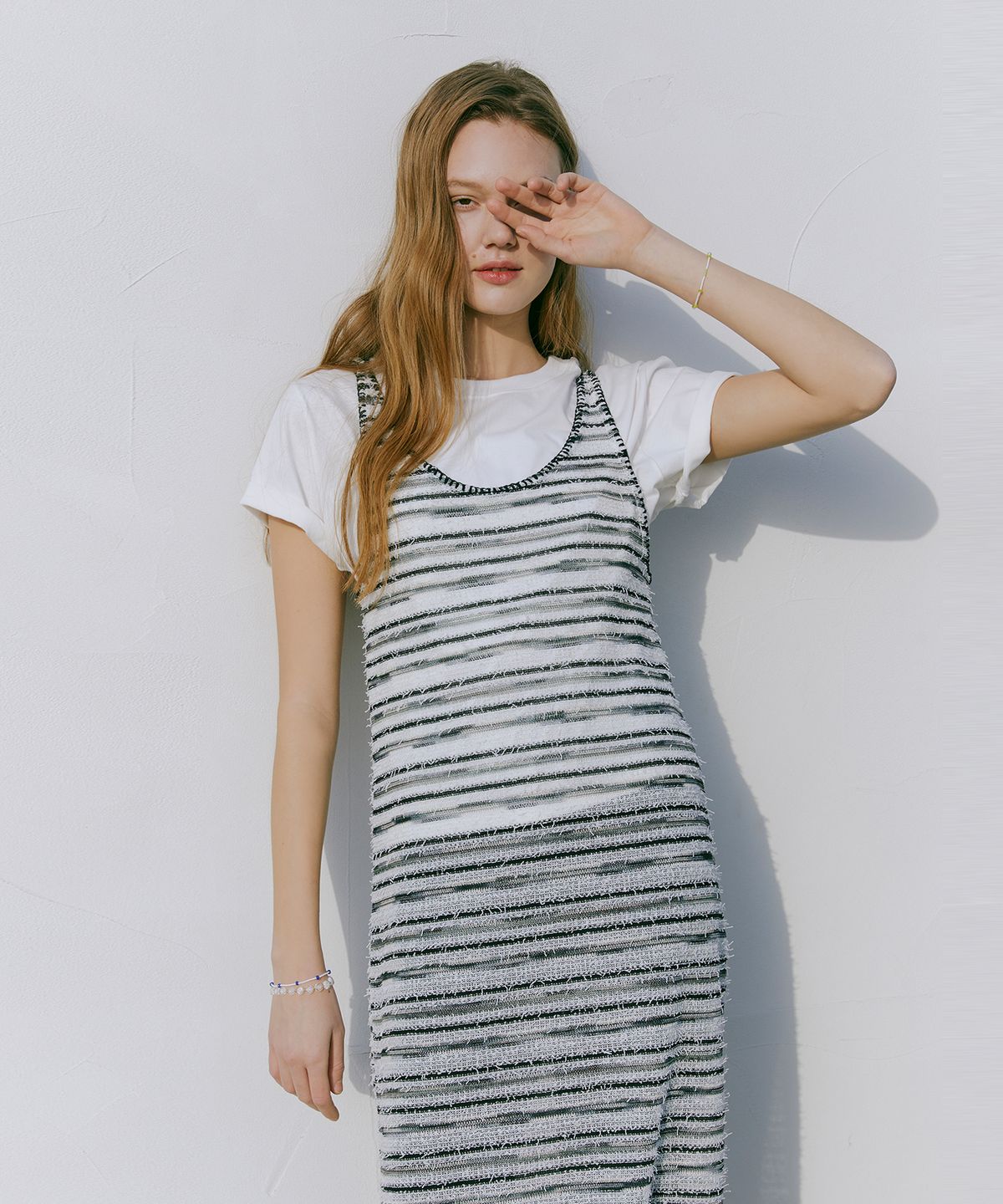 에트몽(ETMON) Multi Stripe Knitting Dress  White