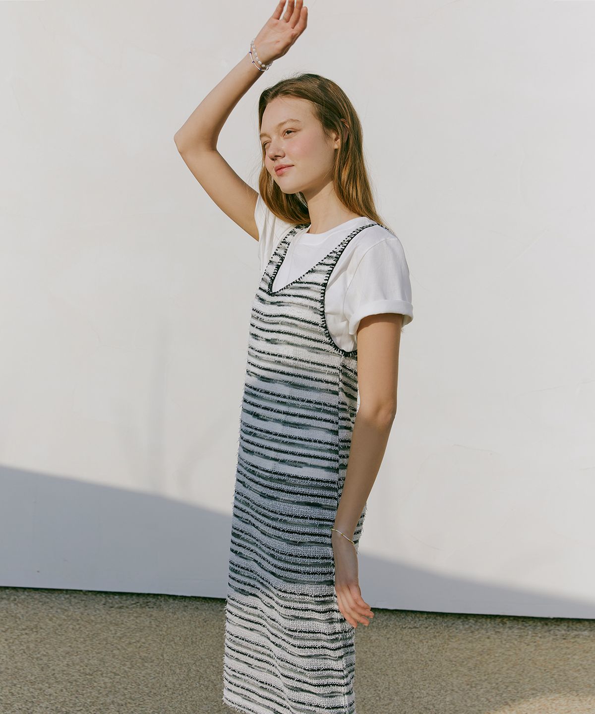 에트몽(ETMON) Multi Stripe Knitting Dress  White