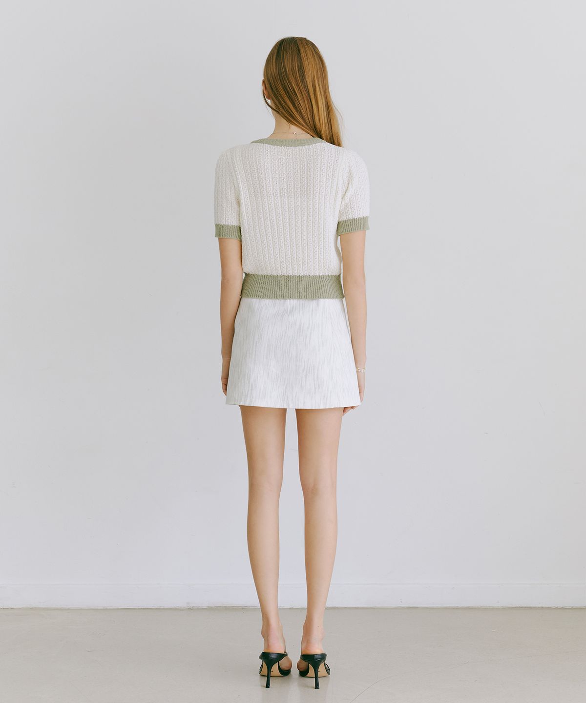 에트몽(ETMON) Color Block Knit Cardigan  Cream