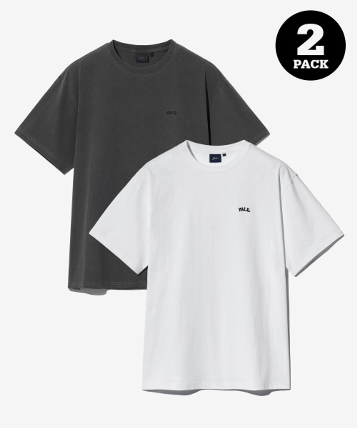 예일(YALE) [16수 코마사] 2PACK 스몰아치 반팔티셔츠 화이트/피그먼트 차콜