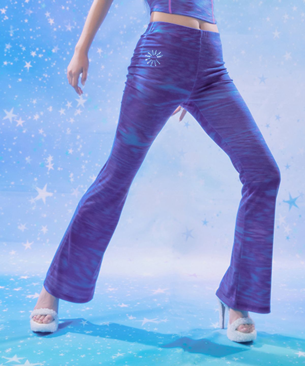 익스파이어드걸(EXPIRED GIRL) Wavy Rhinestone Pants Purple