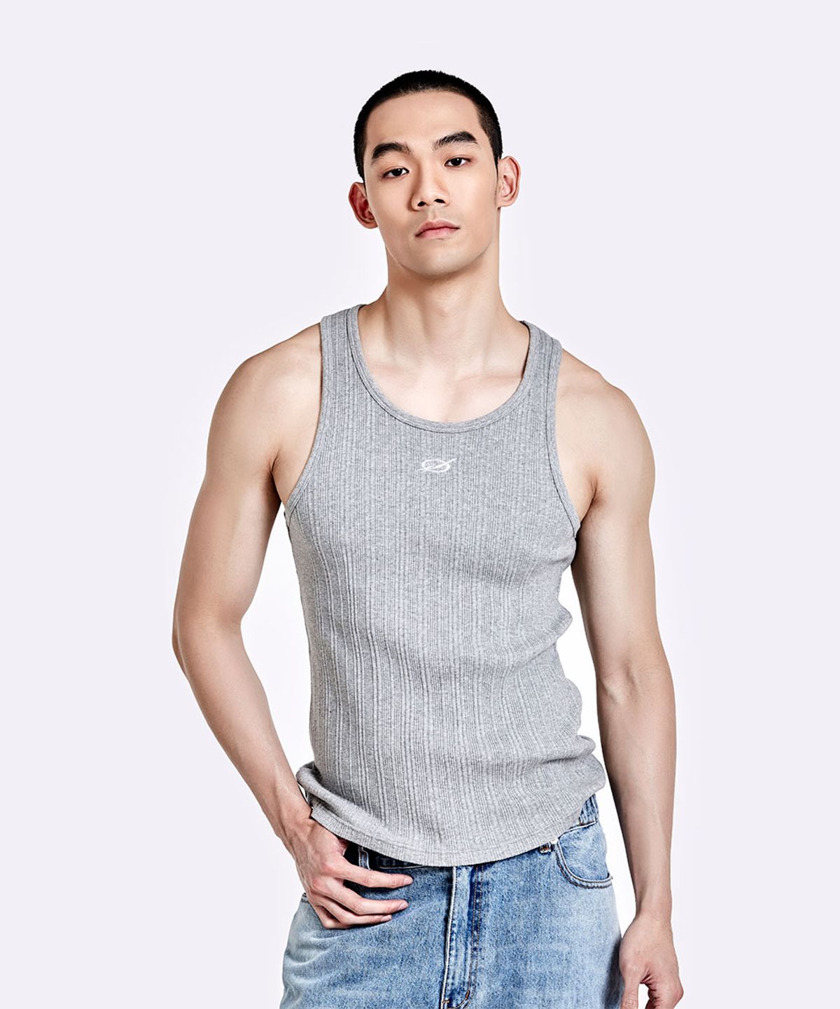 51퍼센트(51PERCENT) Irregular Logo embroidery Logo Sleeveless - GREY
