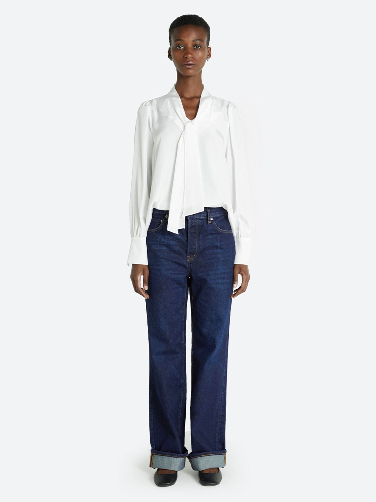 해브레스(HAVELESS) SHINE TIE BLOUSE WHITE