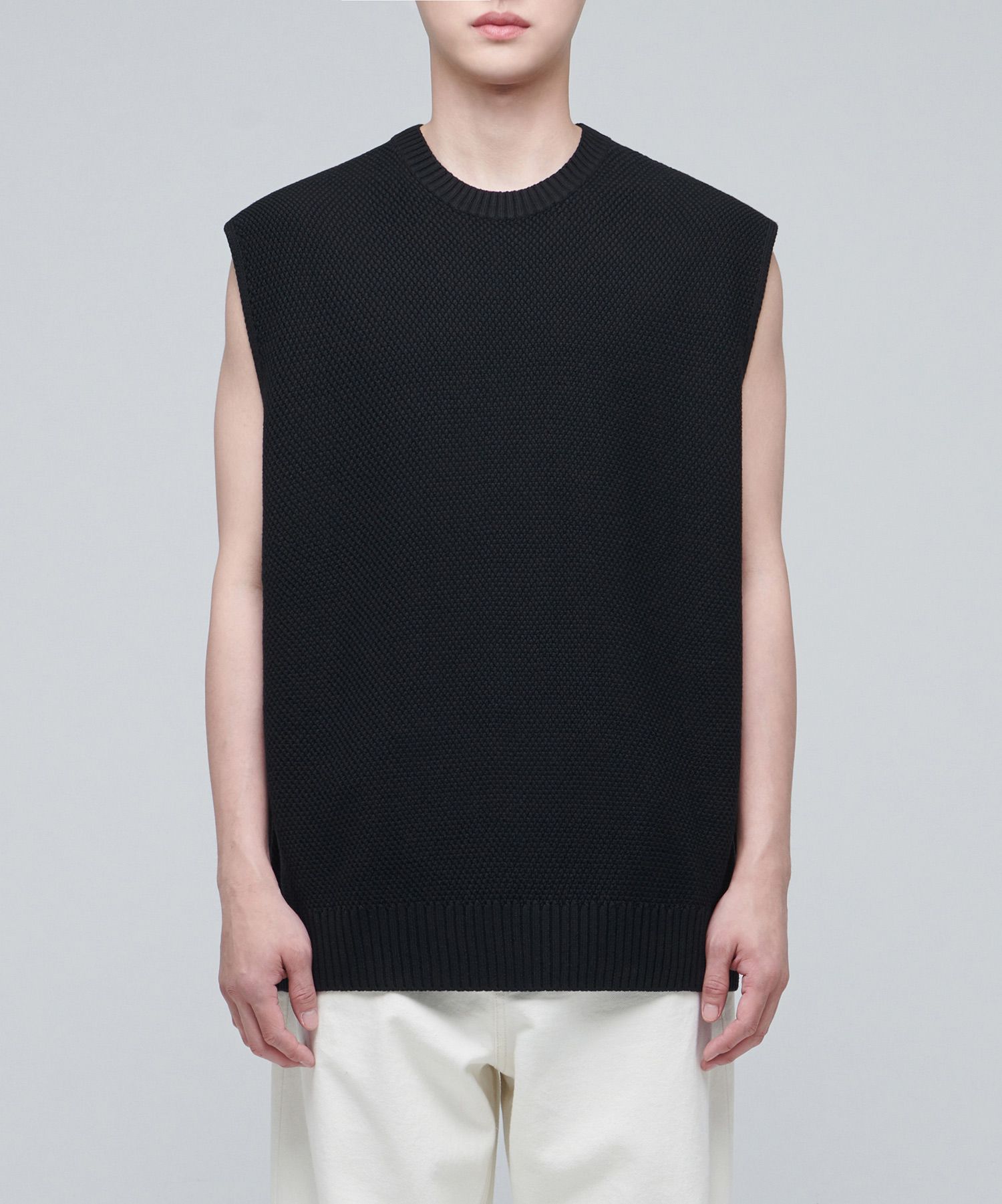 ニット・セーター *MUSINSA STANDARD* Textured crew neck knit vest black MMBWV3 MUSINSA | MUSINSA STANDARD TEXTURED CREWNECK KNIT VEST [BLACK]