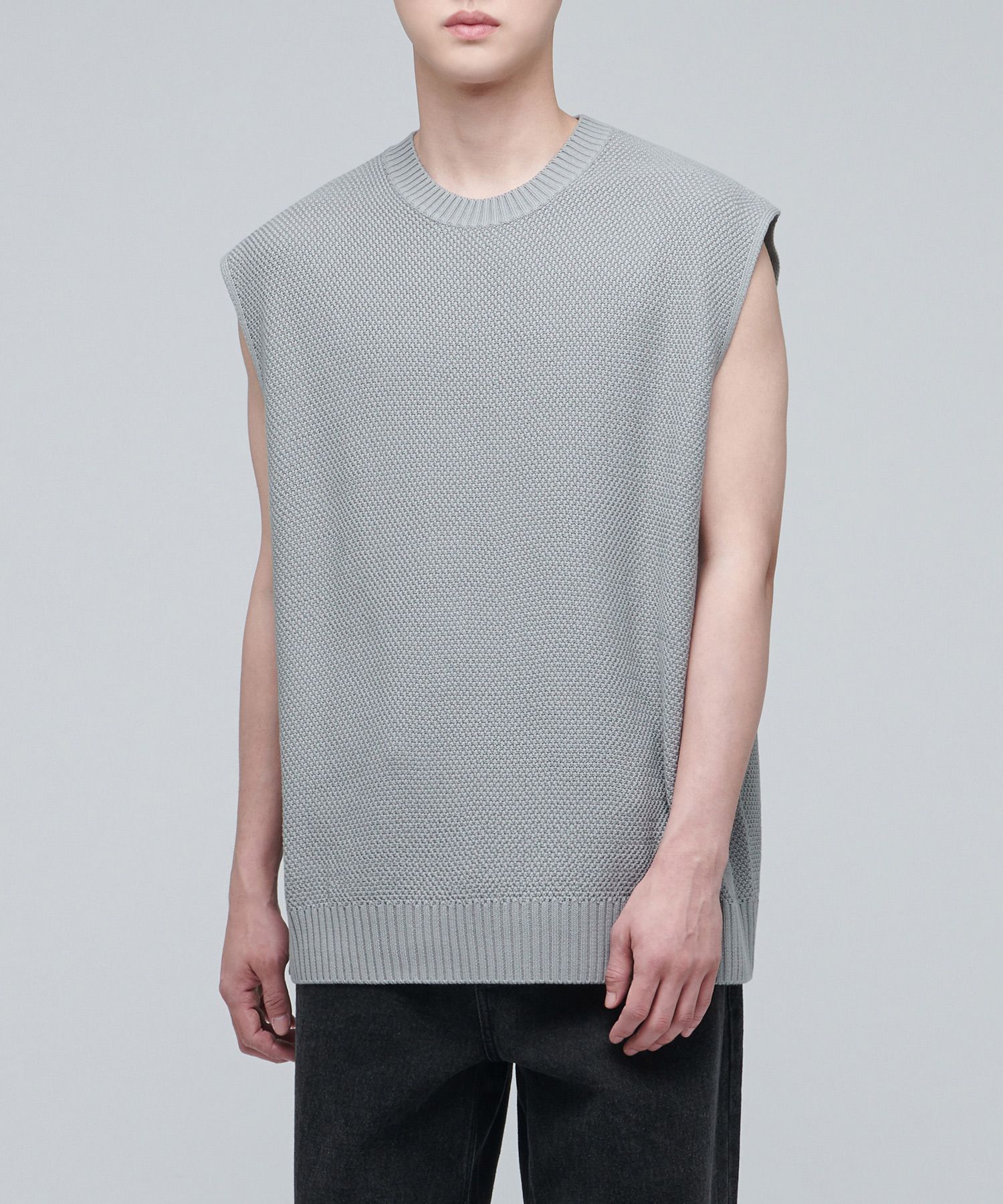 ニット・セーター *MUSINSA STANDARD* Textured crew neck knit vest black MMBWV3 MUSINSA | MUSINSA STANDARD TEXTURED CREWNECK KNIT VEST [BLACK]