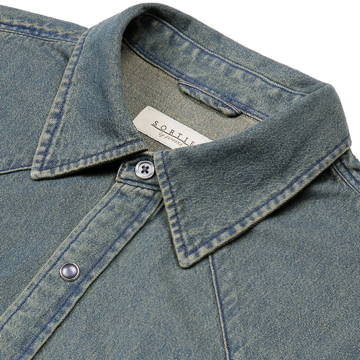 솔티(SORTIE) 036 Washed Denim Western Shirts (Mid Blue)