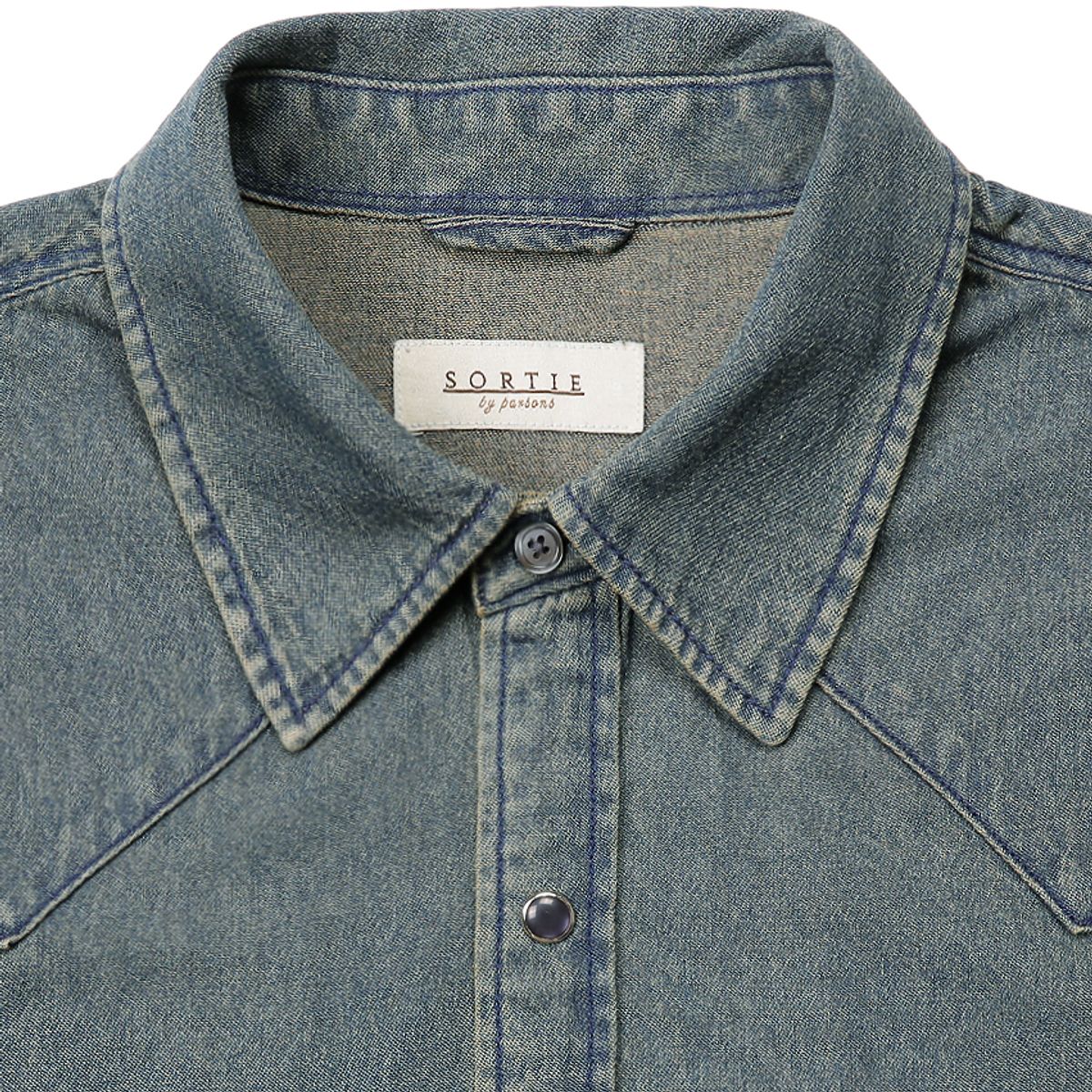 솔티(SORTIE) 036 Washed Denim Western Shirts (Mid Blue)