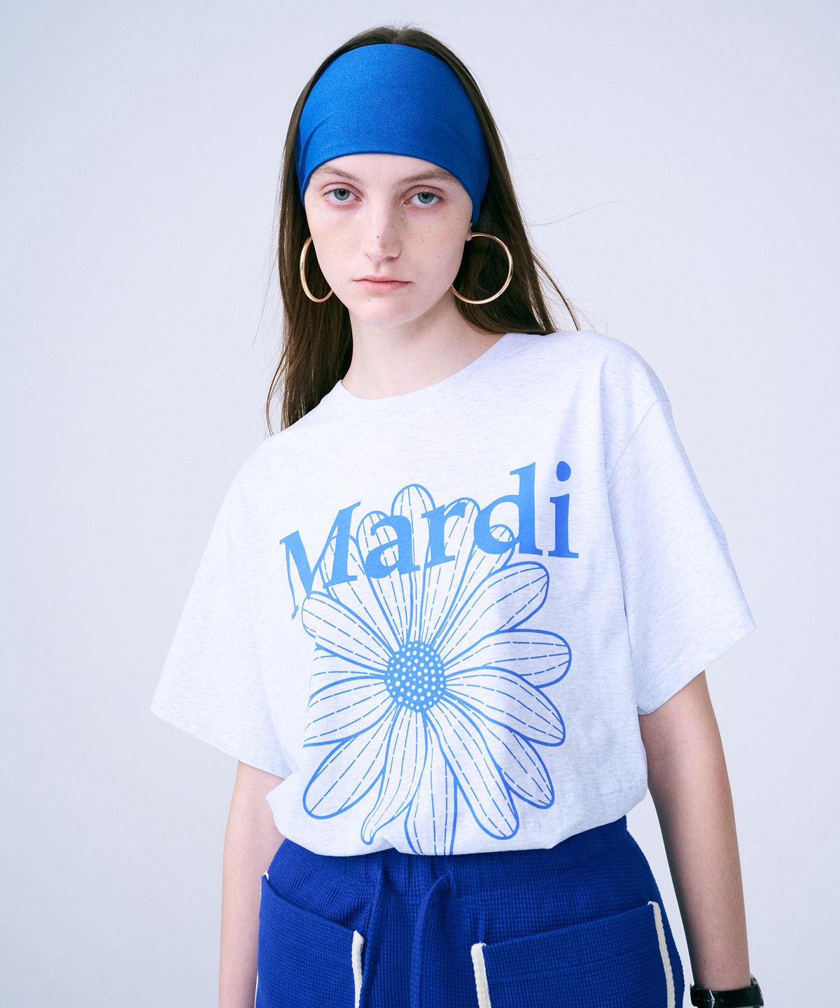 마르디 메크르디(MARDI MERCREDI) TSHIRT FLOWERMARDI_HEATHER BLUE