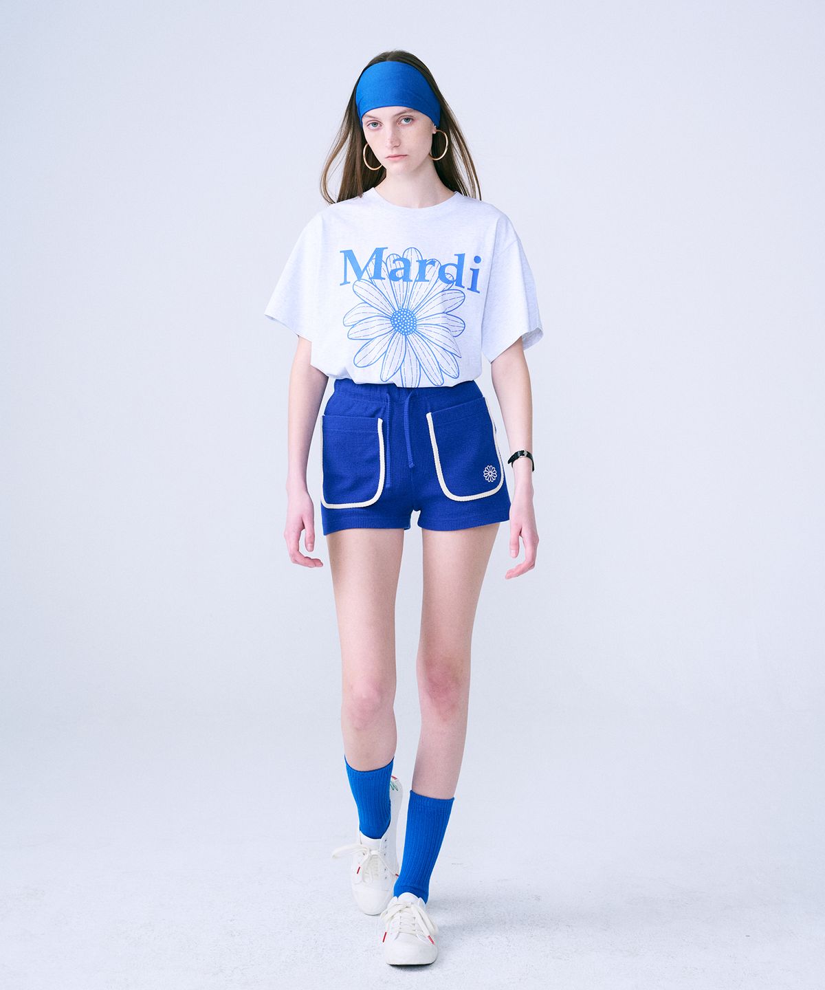 마르디 메크르디(MARDI MERCREDI) TSHIRT FLOWERMARDI_HEATHER BLUE
