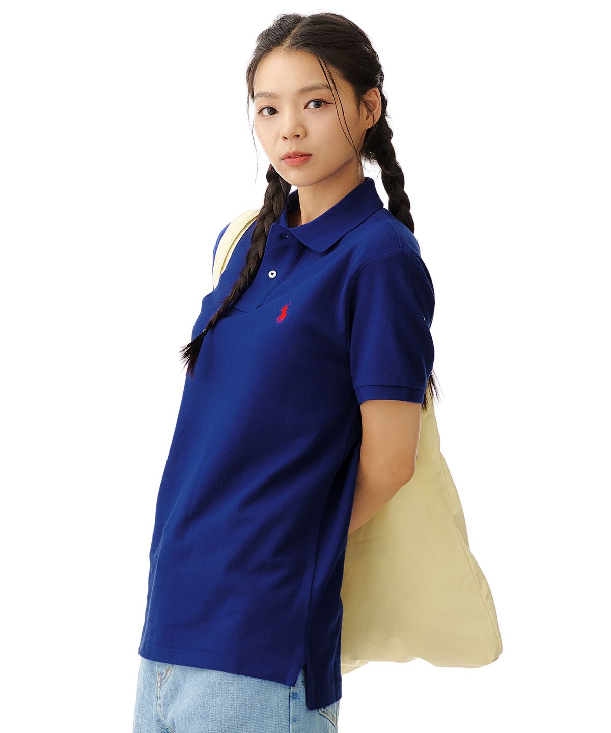 폴로 랄프 로렌(POLO RALPH LAUREN) 커스텀 슬림핏 메시 폴로 셔츠 - 블루