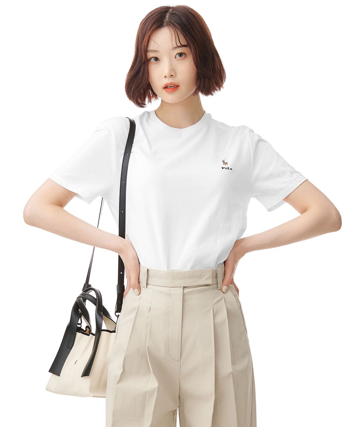폴로 랄프 로렌(POLO RALPH LAUREN) [White Collection] 커스텀 슬림핏 로고 저지 티셔츠 - 화이트