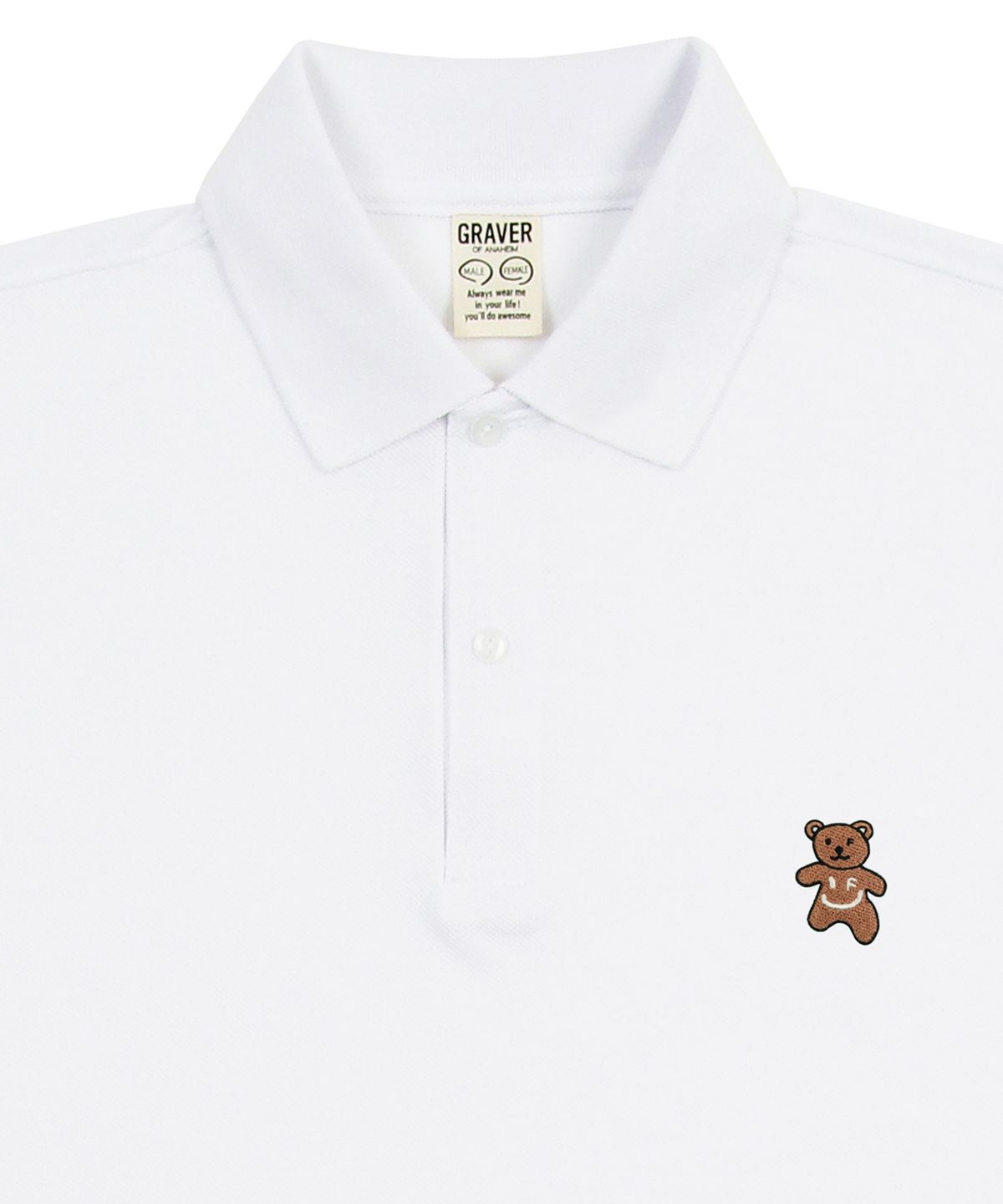 그레이버(GRAVER) [UNISEX]베어 자수 피케 반팔티셔츠_화이트