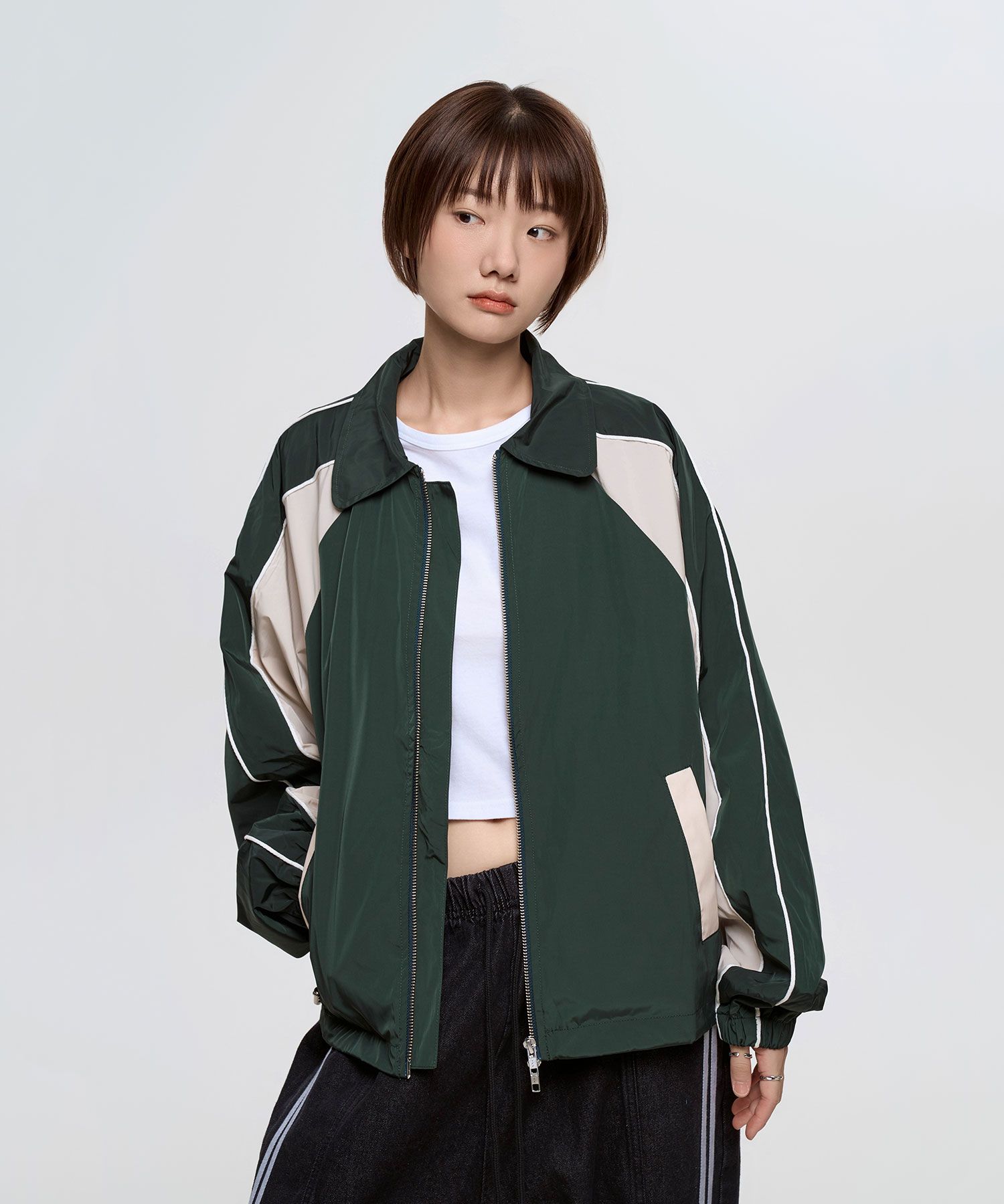 MUSINSA | SLOW RECORD HOUSE Piping Line Nylon Jacket_Green