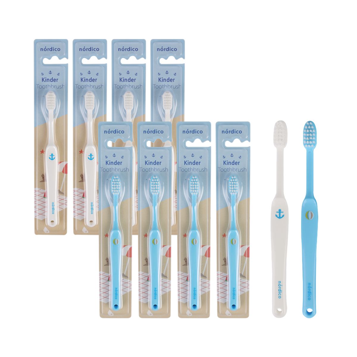노르디코(NORDICO) 킨더칫솔 10개 바닷 속 친구의 여름이야기 블루에디션