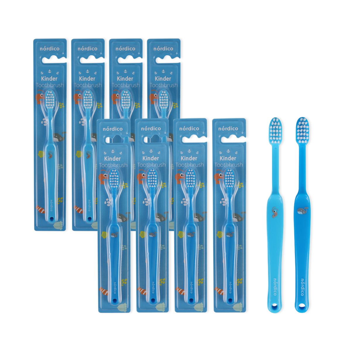 노르디코(NORDICO) 킨더칫솔 10개 바닷 속 친구의 여름이야기 블루에디션